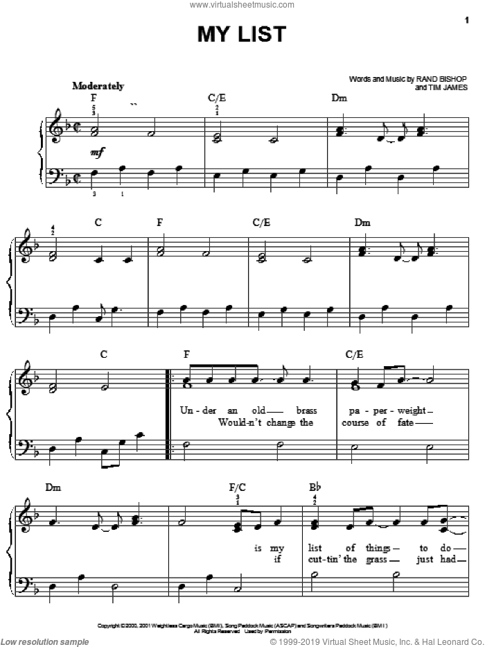 My List sheet music for piano solo by Toby Keith, Rand Bishop and Tim James, easy skill level