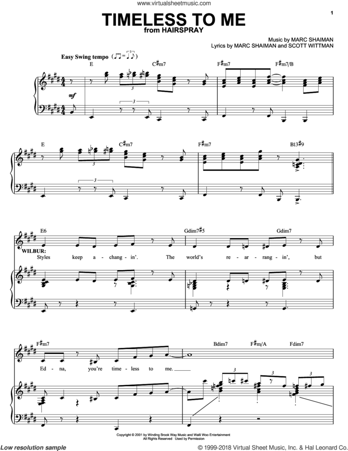 Timeless To Me sheet music for voice and piano by Marc Shaiman, Hairspray (Musical) and Scott Wittman, intermediate skill level