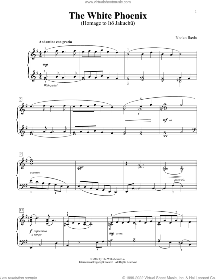 The White Phoenix (Homage To Ito Jakuchu) sheet music for piano solo (elementary) by Naoko Ikeda, beginner piano (elementary)
