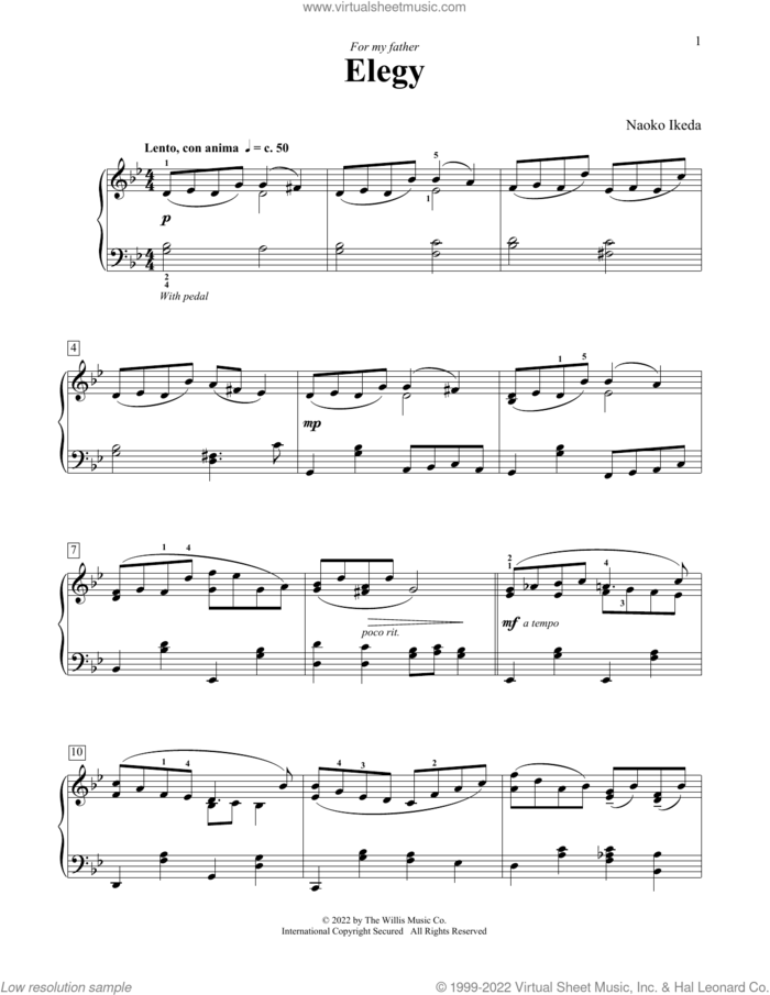 Elegy sheet music for piano solo (elementary) by Naoko Ikeda, beginner piano (elementary)
