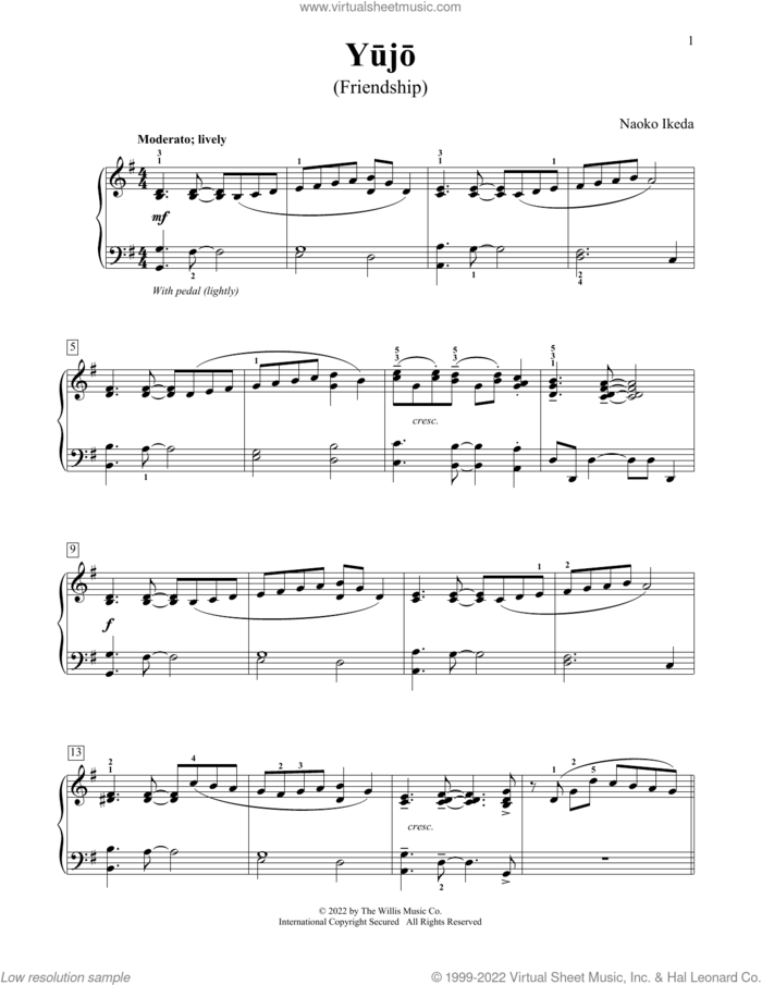 Yujo (Friendship) sheet music for piano solo (elementary) by Naoko Ikeda, beginner piano (elementary)