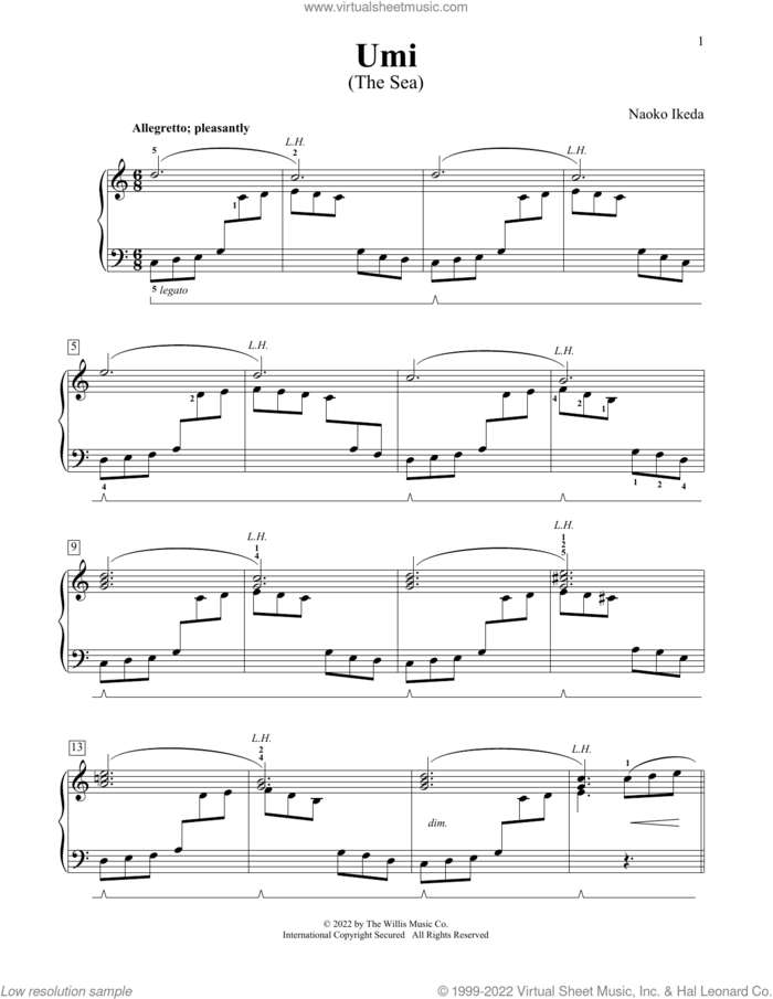 Umi (The Sea) sheet music for piano solo (elementary) by Naoko Ikeda, beginner piano (elementary)