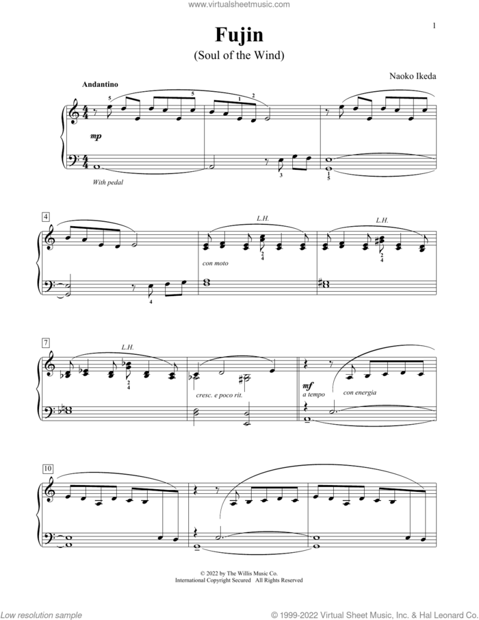 Fujin (Soul Of The Wind) sheet music for piano solo (elementary) by Naoko Ikeda, beginner piano (elementary)