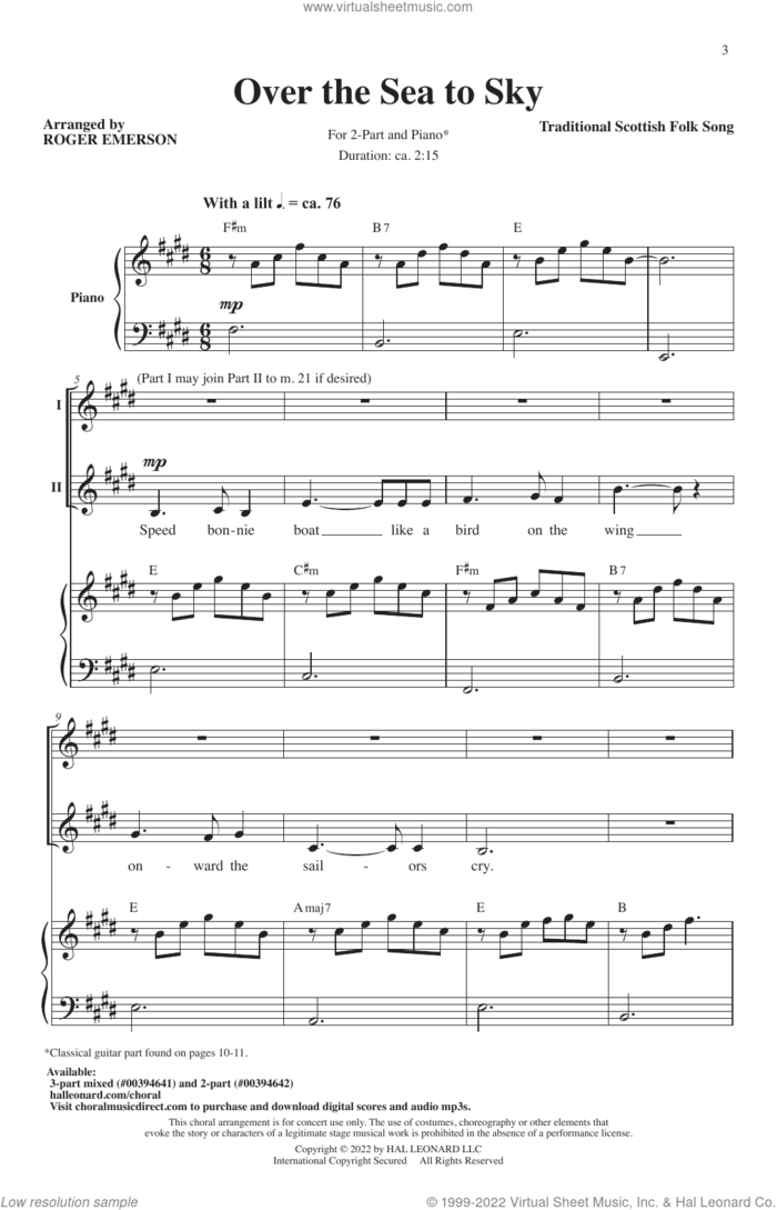 Over The Sea To Skye (arr. Roger Emerson) sheet music for choir (2-Part) by Traditional Scottish Folk Song and Roger Emerson, intermediate duet