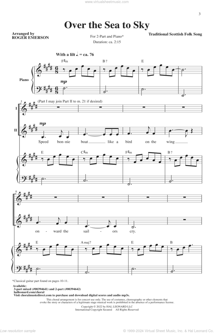 Over The Sea To Skye (arr. Roger Emerson) sheet music for choir (2-Part) by Traditional Scottish Folk Song and Roger Emerson, intermediate duet