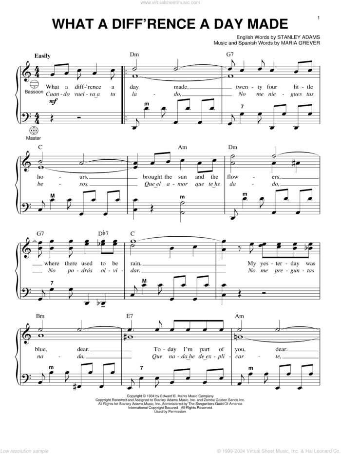 What A Diff'rence A Day Made sheet music for accordion by Stanley Adams and Maria Grever, intermediate skill level