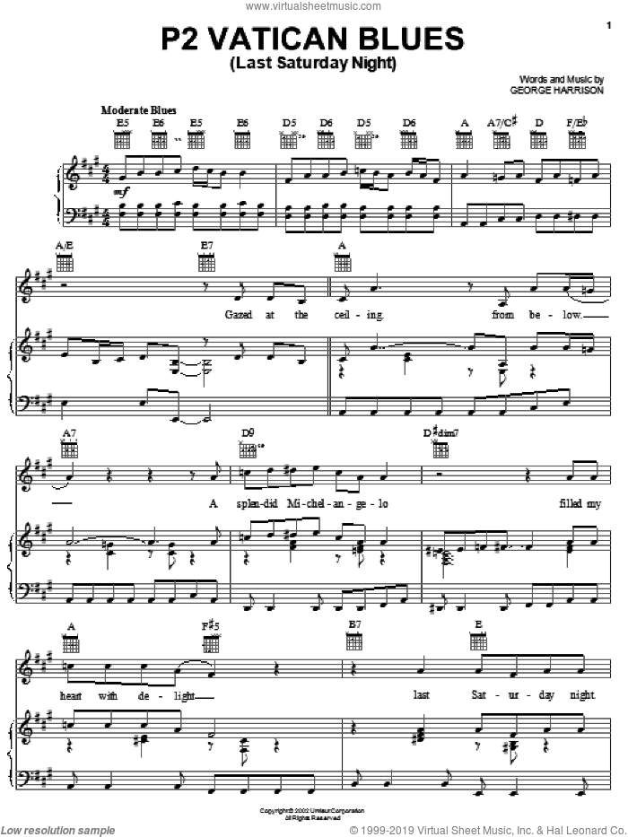 P2 Vatican Blues (Last Saturday Night) sheet music for voice, piano or guitar by George Harrison, intermediate skill level