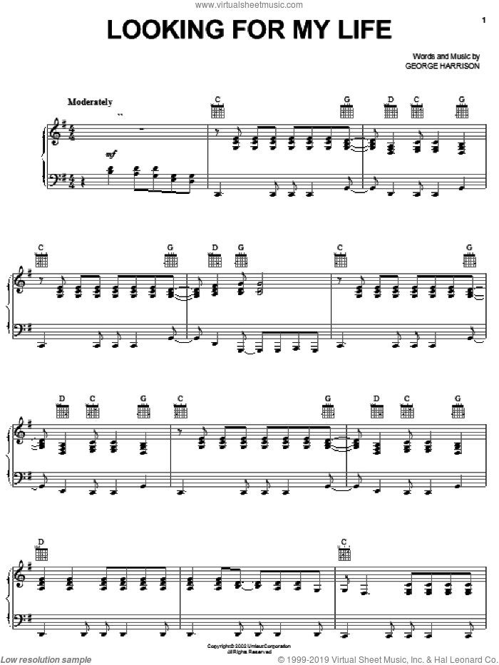 Looking For My Life sheet music for voice, piano or guitar by George Harrison, intermediate skill level