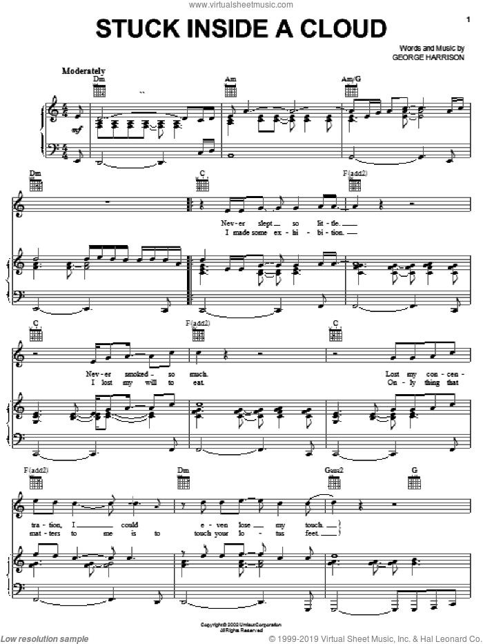 Stuck Inside A Cloud sheet music for voice, piano or guitar by George Harrison, intermediate skill level