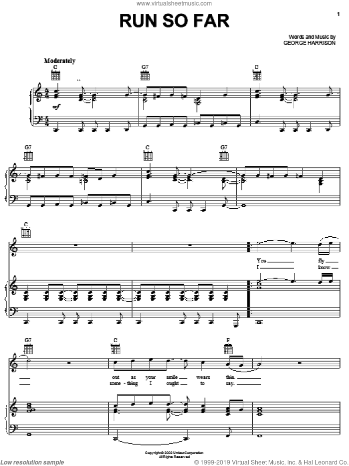 Run So Far sheet music for voice, piano or guitar by George Harrison, intermediate skill level