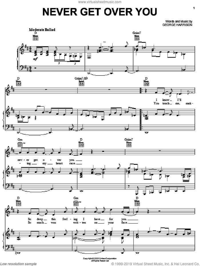 Never Get Over You sheet music for voice, piano or guitar by George Harrison, intermediate skill level