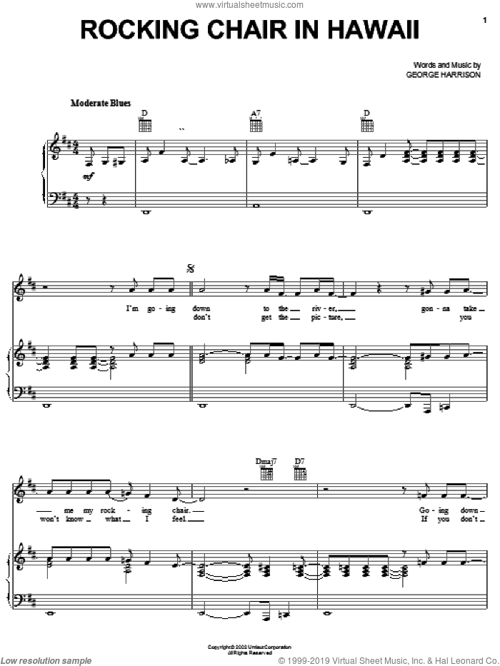 Rocking Chair In Hawaii sheet music for voice, piano or guitar by George Harrison, intermediate skill level