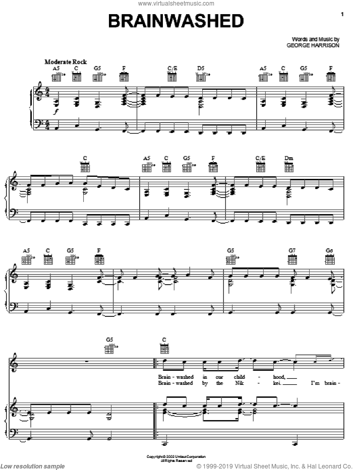 Brainwashed sheet music for voice, piano or guitar by George Harrison, intermediate skill level