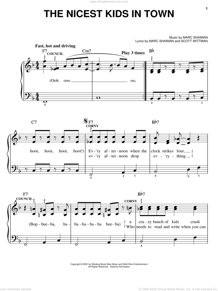 The Nicest Kids In Town sheet music for piano solo by Marc Shaiman, Hairspray (Musical) and Scott Wittman, easy skill level