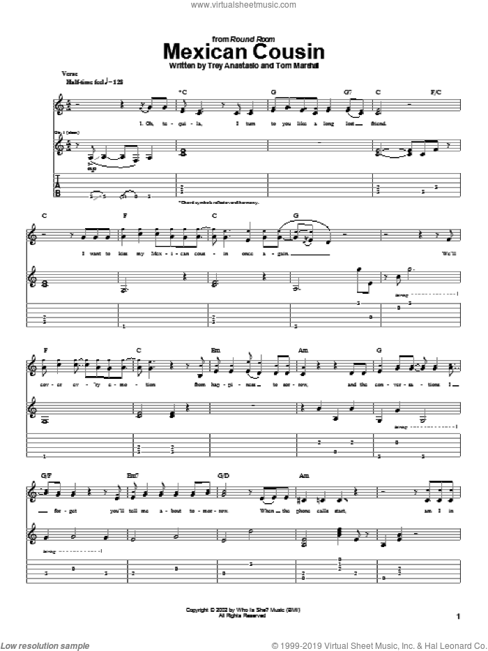 Mexican Cousin sheet music for guitar (tablature) by Phish, Tom Marshall and Trey Anastasio, intermediate skill level
