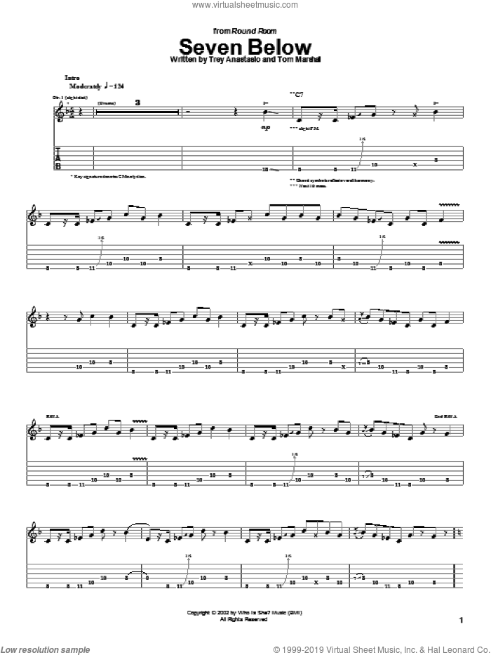 Seven Below sheet music for guitar (tablature) by Phish, Tom Marshall and Trey Anastasio, intermediate skill level