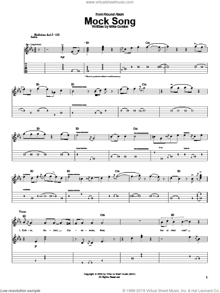 Mock Song sheet music for guitar (tablature) by Phish and Mike Gordon, intermediate skill level