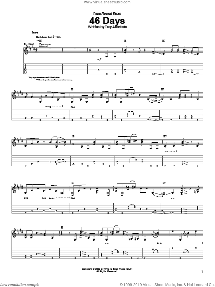 46 Days sheet music for guitar (tablature) by Phish and Trey Anastasio, intermediate skill level