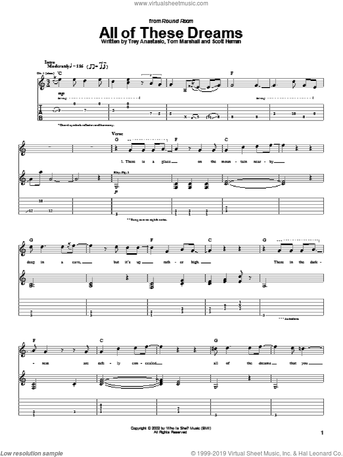 All Of These Dreams sheet music for guitar (tablature) by Phish, Scott Herman, Tom Marshall and Trey Anastasio, intermediate skill level