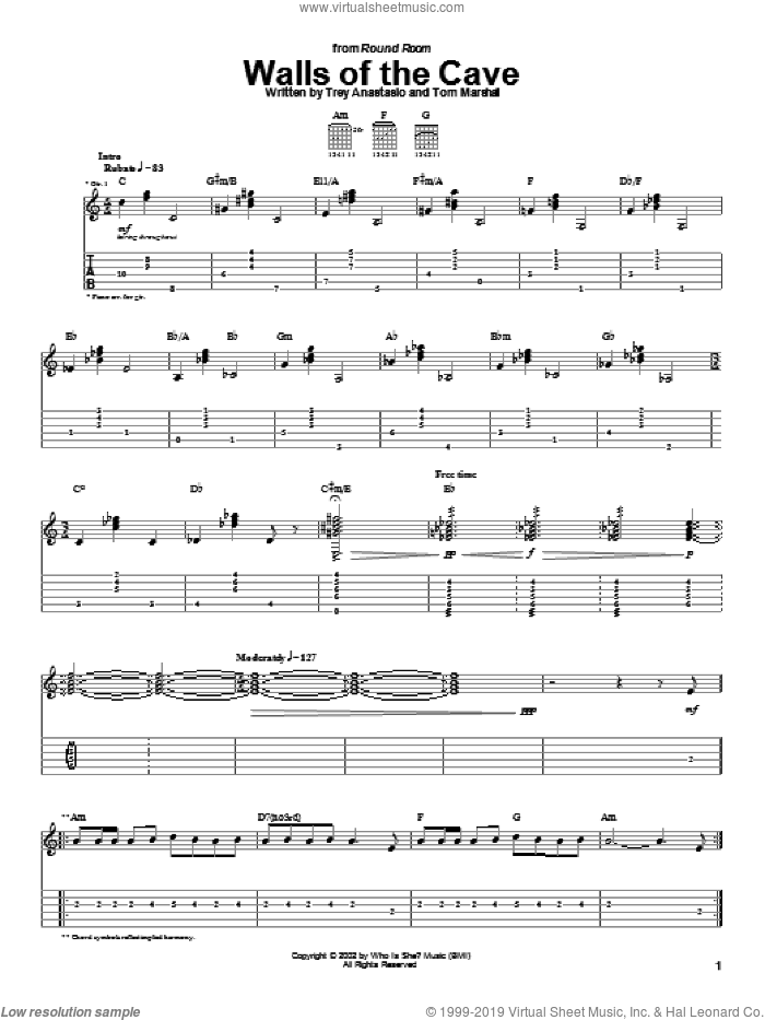 Walls Of The Cave sheet music for guitar (tablature) by Phish, Tom Marshall and Trey Anastasio, intermediate skill level
