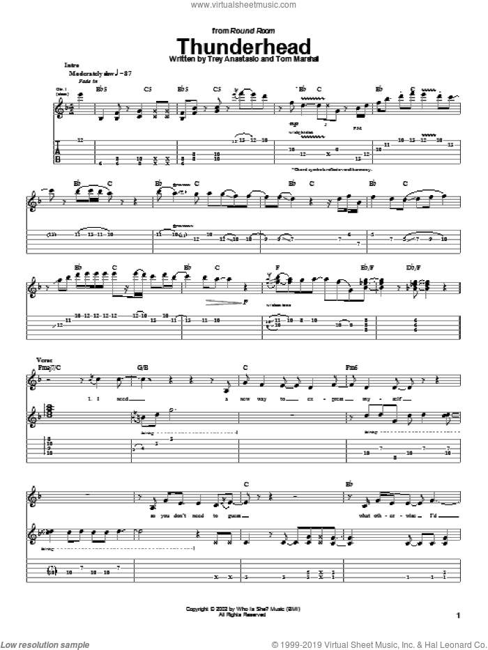 Thunderhead sheet music for guitar (tablature) by Phish, Tom Marshall and Trey Anastasio, intermediate skill level