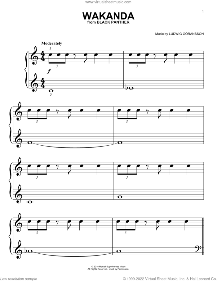 Wakanda (from Black Panther) sheet music for piano solo (big note book) by Ludwig Goransson, easy piano (big note book)