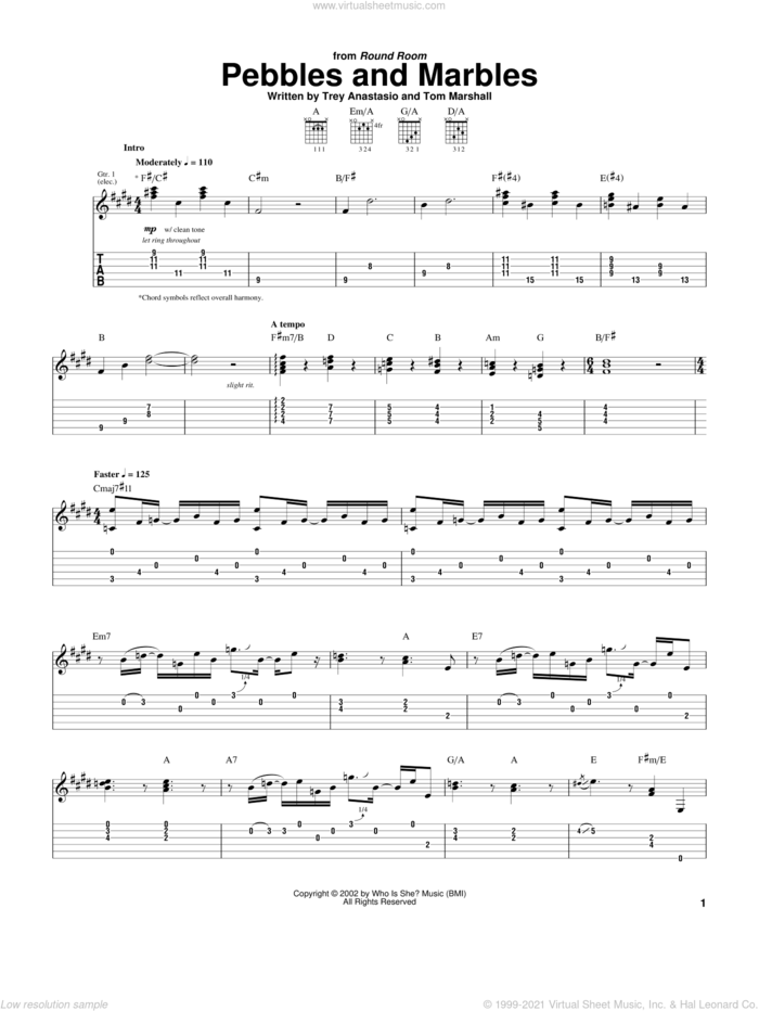 Pebbles And Marbles sheet music for guitar (tablature) by Phish, Tom Marshall and Trey Anastasio, intermediate skill level
