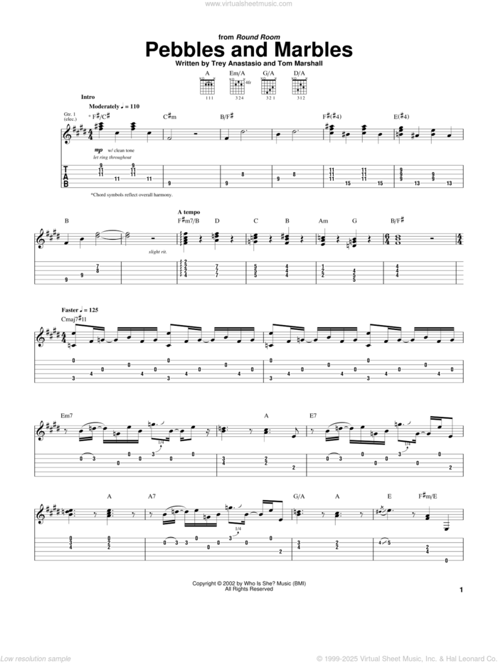 Pebbles And Marbles sheet music for guitar (tablature) by Phish, Tom Marshall and Trey Anastasio, intermediate skill level