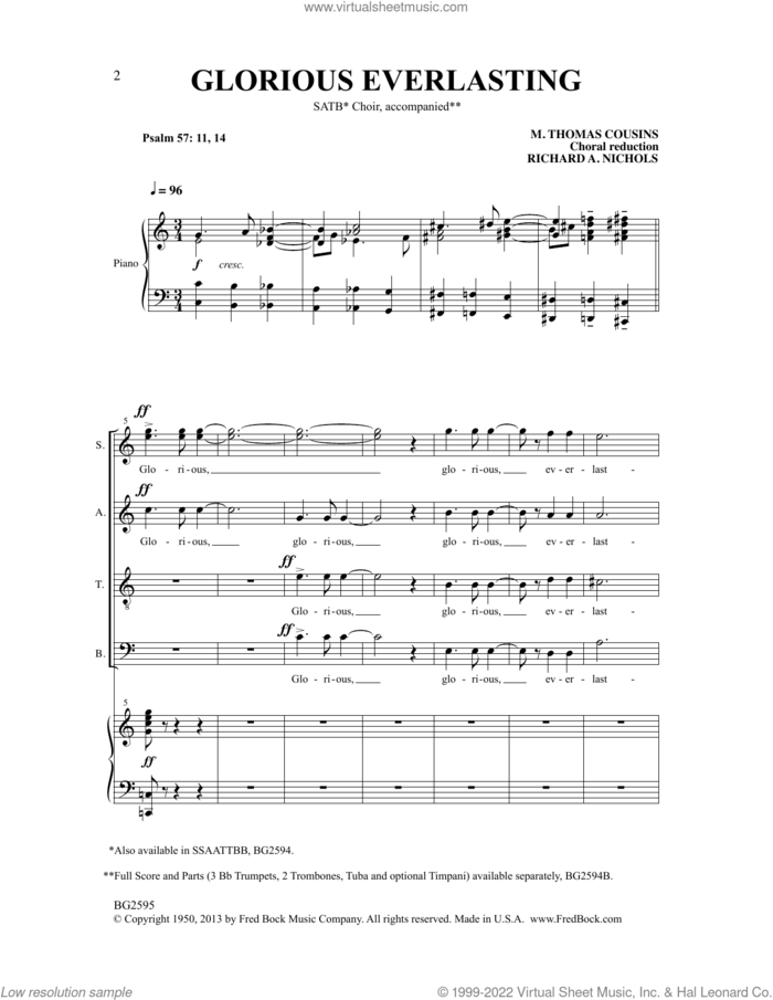 Glorious Everlasting (arr. Richard A. Nichols) sheet music for choir (SATB: soprano, alto, tenor, bass) by M. Thomas Cousins and Richard A. Nichols, intermediate skill level