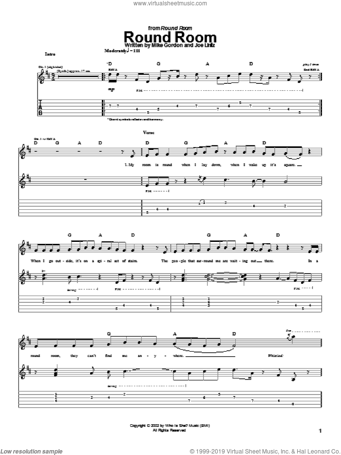 Round Room sheet music for guitar (tablature) by Phish, Joe Linitz and Mike Gordon, intermediate skill level