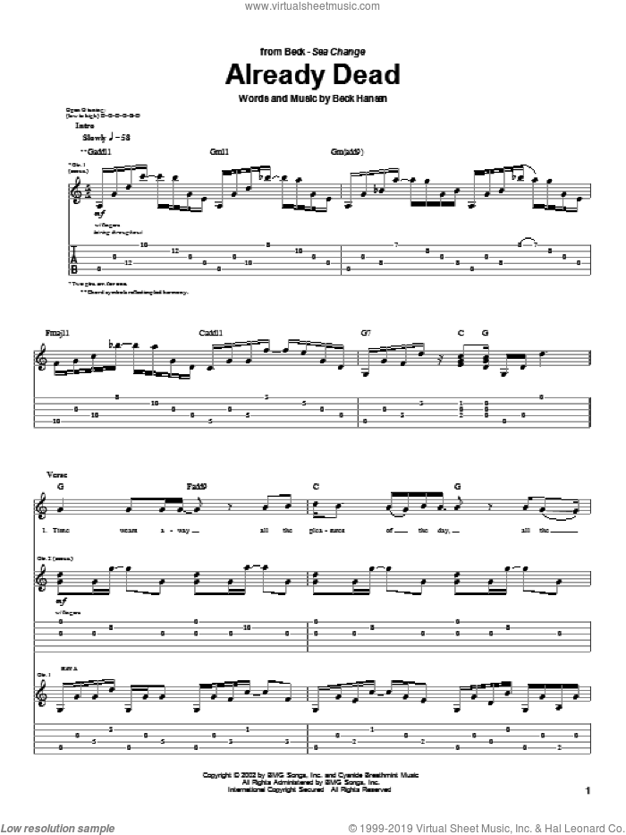 Already Dead sheet music for guitar (tablature) by Beck Hansen, intermediate skill level