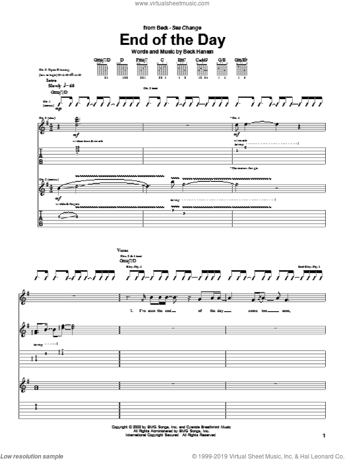 End Of The Day sheet music for guitar (tablature) by Beck Hansen, intermediate skill level
