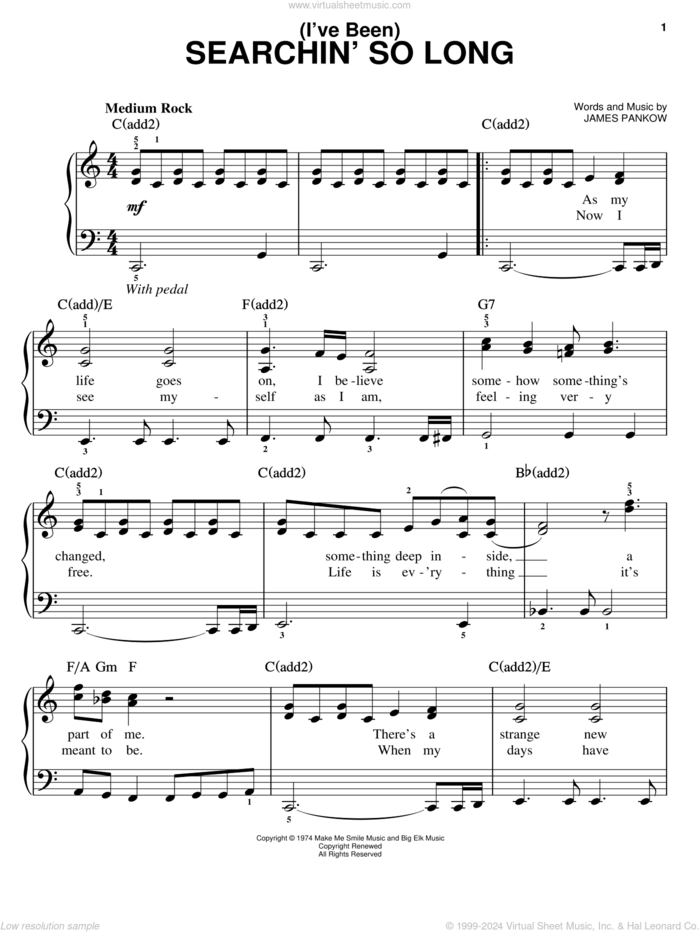 (I've Been) Searchin' So Long sheet music for piano solo by Chicago and James Pankow, easy skill level