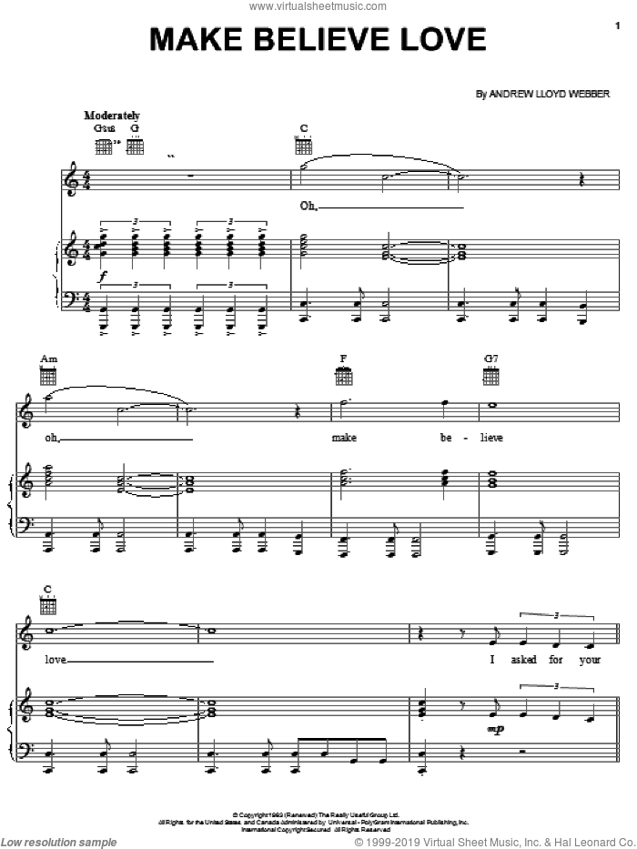 Make Believe Love sheet music for voice, piano or guitar by Andrew Lloyd Webber, intermediate skill level
