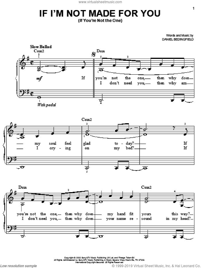 If I'm Not Made For You (If You're Not The One) sheet music for piano solo by Daniel Bedingfield, easy skill level