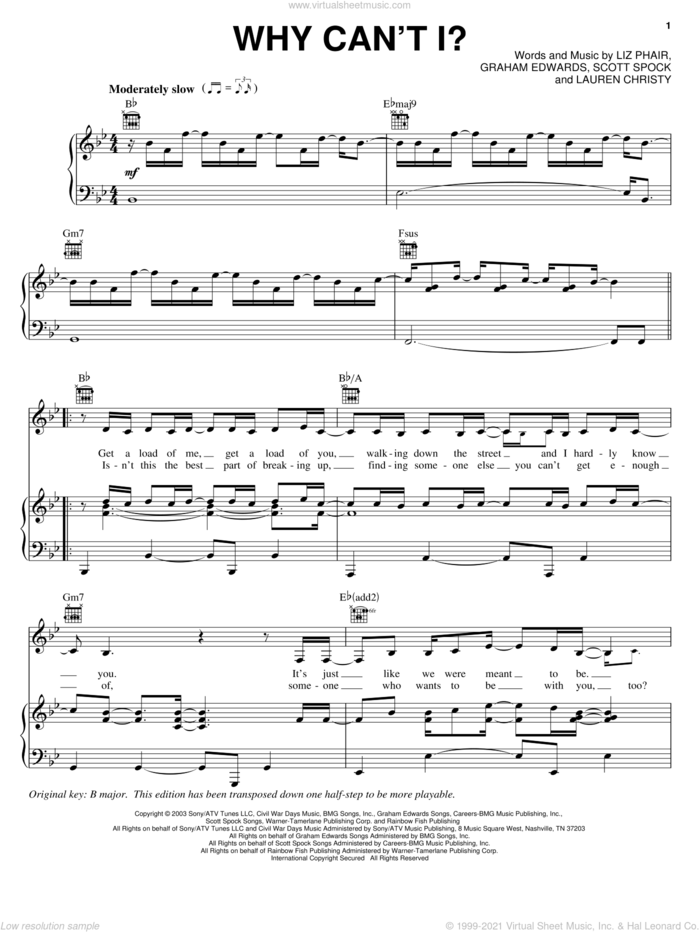 Why Can't I? sheet music for voice, piano or guitar by Liz Phair, Graham Edwards and Scott Spock, intermediate skill level