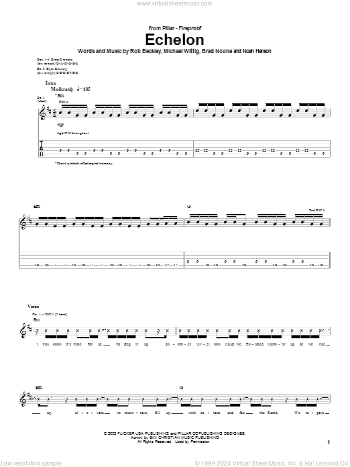 Echelon sheet music for guitar (tablature) by Pillar, Brad Noone, Michael Wittig and Rob Beckley, intermediate skill level