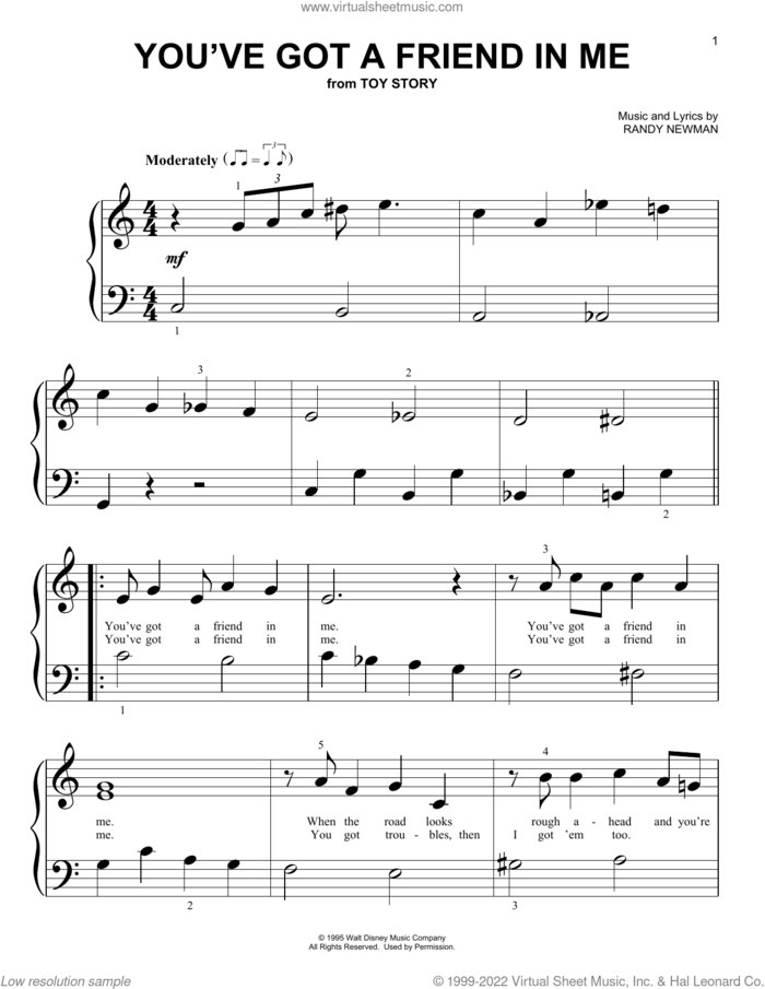 You've Got A Friend In Me (from Toy Story) sheet music for piano solo (big note book) by Randy Newman, easy piano (big note book)