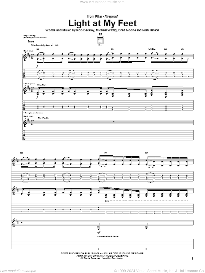 Light At My Feet sheet music for guitar (tablature) by Pillar, Brad Noone, Michael Wittig and Rob Beckley, intermediate skill level