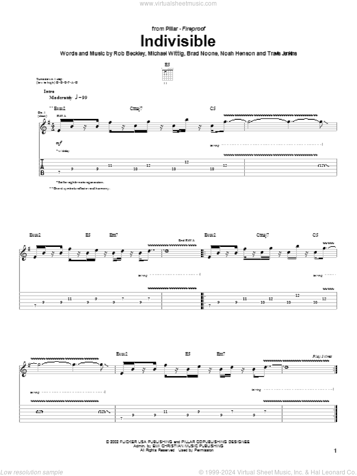 Indivisible sheet music for guitar (tablature) by Pillar, Brad Noone, Michael Wittig and Rob Beckley, intermediate skill level