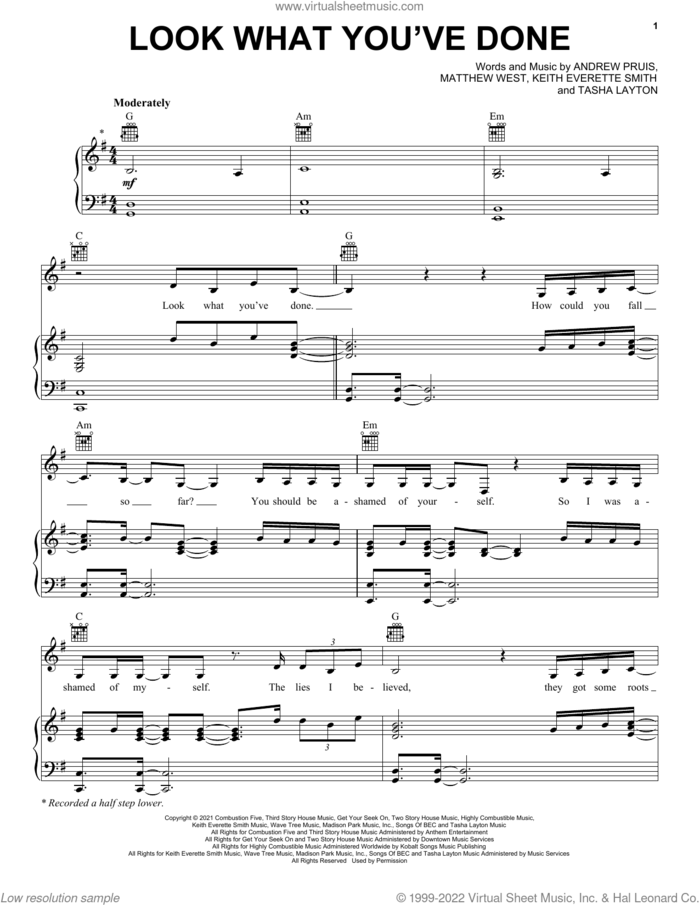 Look What You've Done sheet music for voice, piano or guitar by Tasha Layton, Andrew Pruis, Keith Everette Smith and Matthew West, intermediate skill level