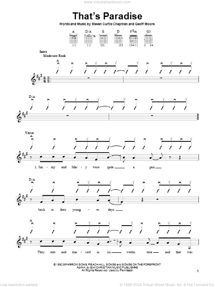 That's Paradise sheet music for guitar solo (chords) by Steven Curtis Chapman and Geoff Moore, easy guitar (chords)