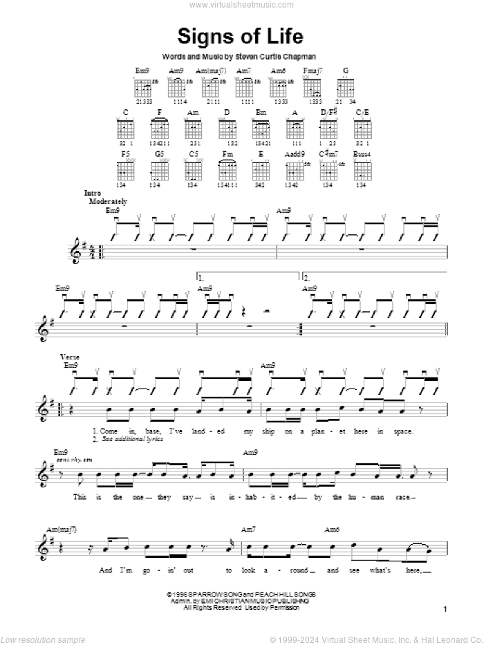 Signs Of Life sheet music for guitar solo (chords) by Steven Curtis Chapman, easy guitar (chords)