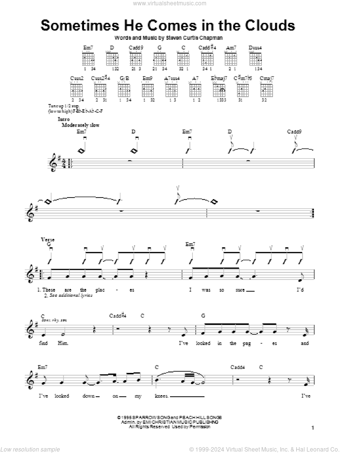 Sometimes He Comes In The Clouds sheet music for guitar solo (chords) by Steven Curtis Chapman, easy guitar (chords)