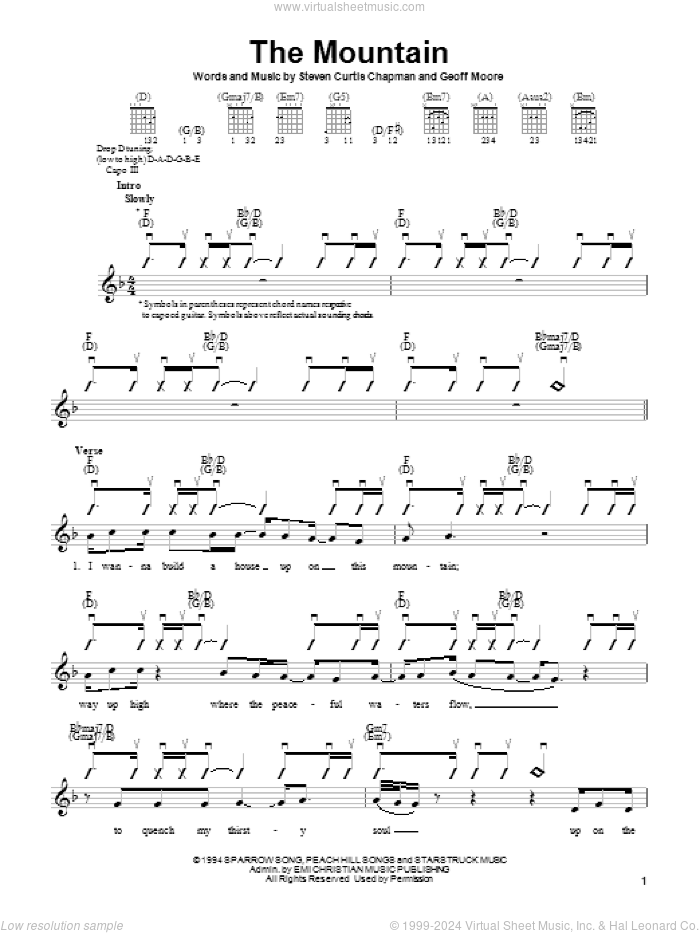 The Mountain sheet music for guitar solo (chords) by Steven Curtis Chapman and Geoff Moore, easy guitar (chords)