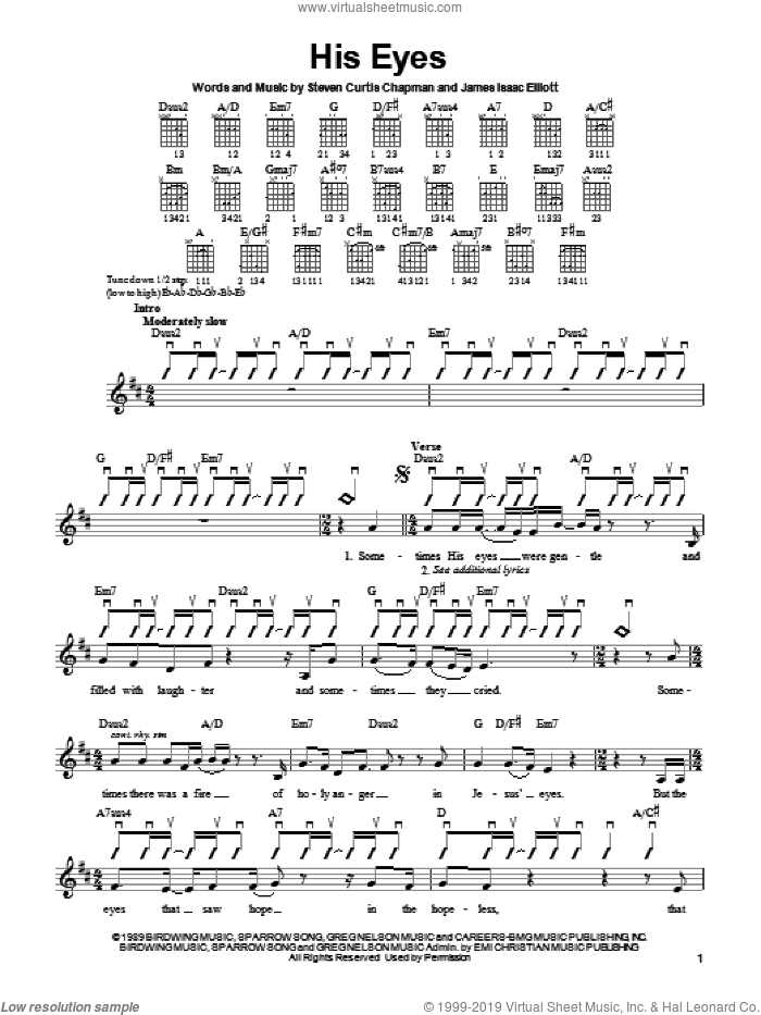 His Eyes sheet music for guitar solo (chords) by Steven Curtis Chapman and James Isaac Elliott, easy guitar (chords)
