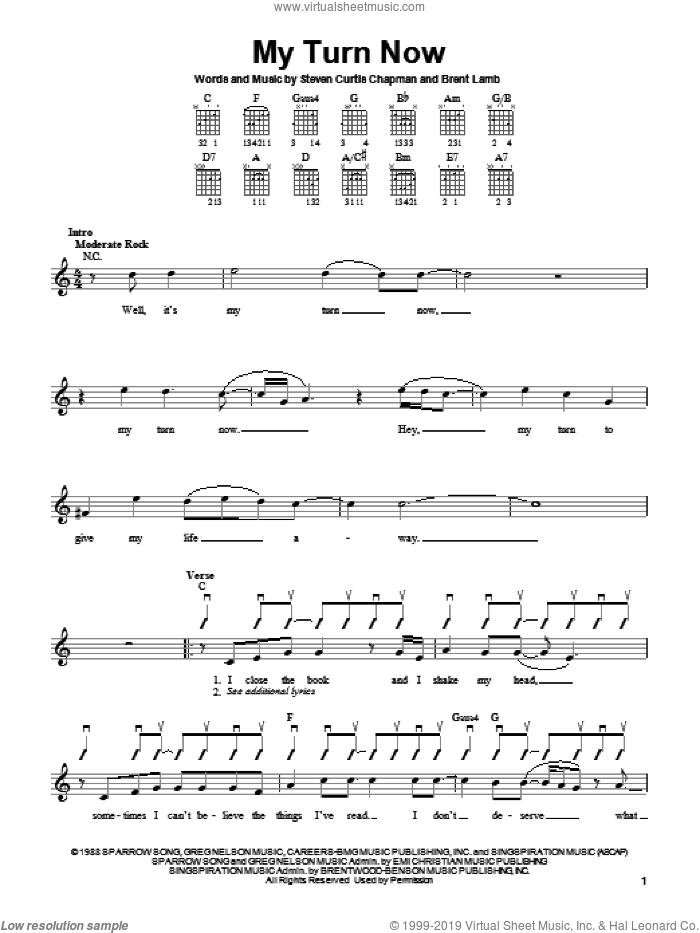 My Turn Now sheet music for guitar solo (chords) by Steven Curtis Chapman and Brent Lamb, easy guitar (chords)