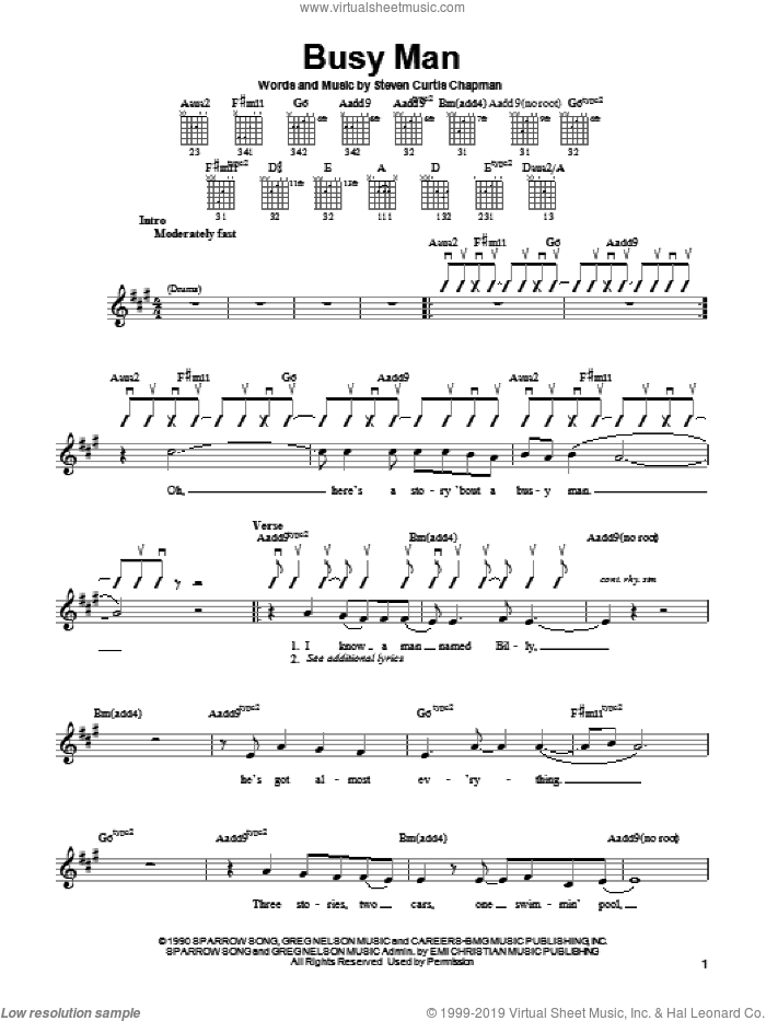 Busy Man sheet music for guitar solo (chords) by Steven Curtis Chapman, easy guitar (chords)