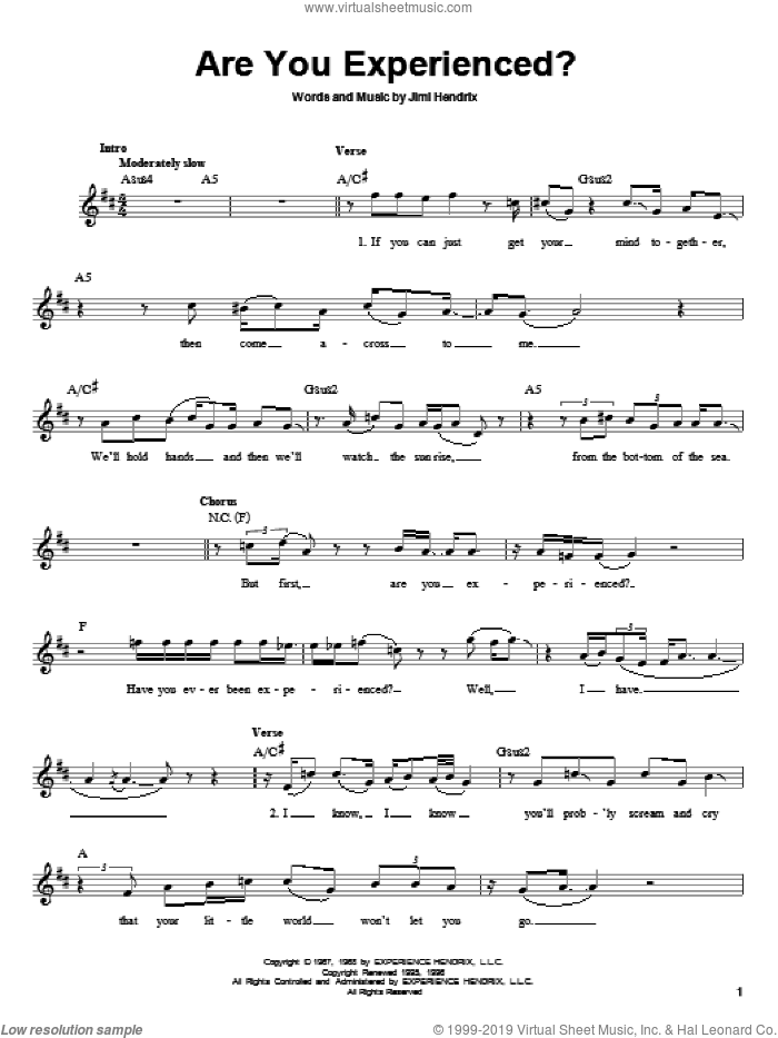 Are You Experienced? sheet music for guitar solo (chords) by Jimi Hendrix, easy guitar (chords)