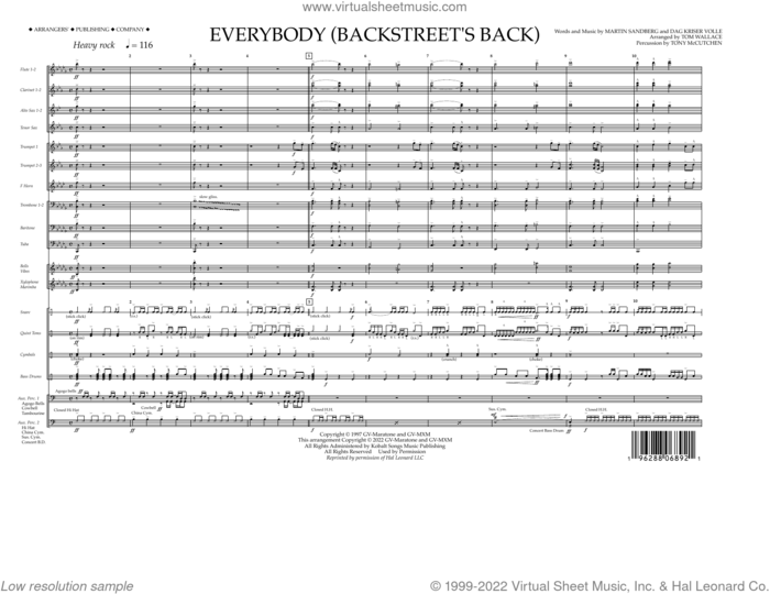 Everybody (Backstreet's Back) (arr. Tom Wallace) (COMPLETE) sheet music for marching band by Backstreet Boys, Dag Kriser Volle, Martin Sandberg, Tom Wallace and Tony McCutchen, intermediate skill level
